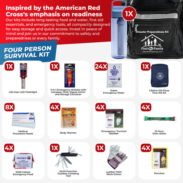 4 Person Earthquake/Disaster Survival Kit with Lifestraw Go Advanced Water Filter