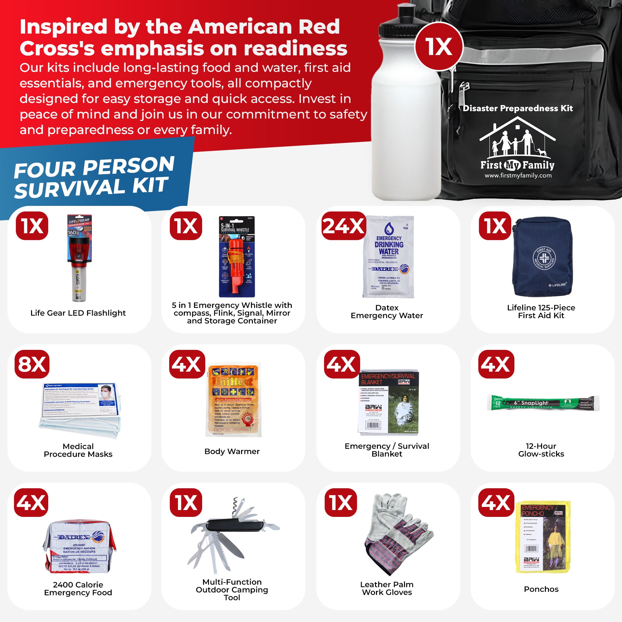 disaster survival gear First My Family Disaster Preparedness Kit, 4 Person, 72 Hours